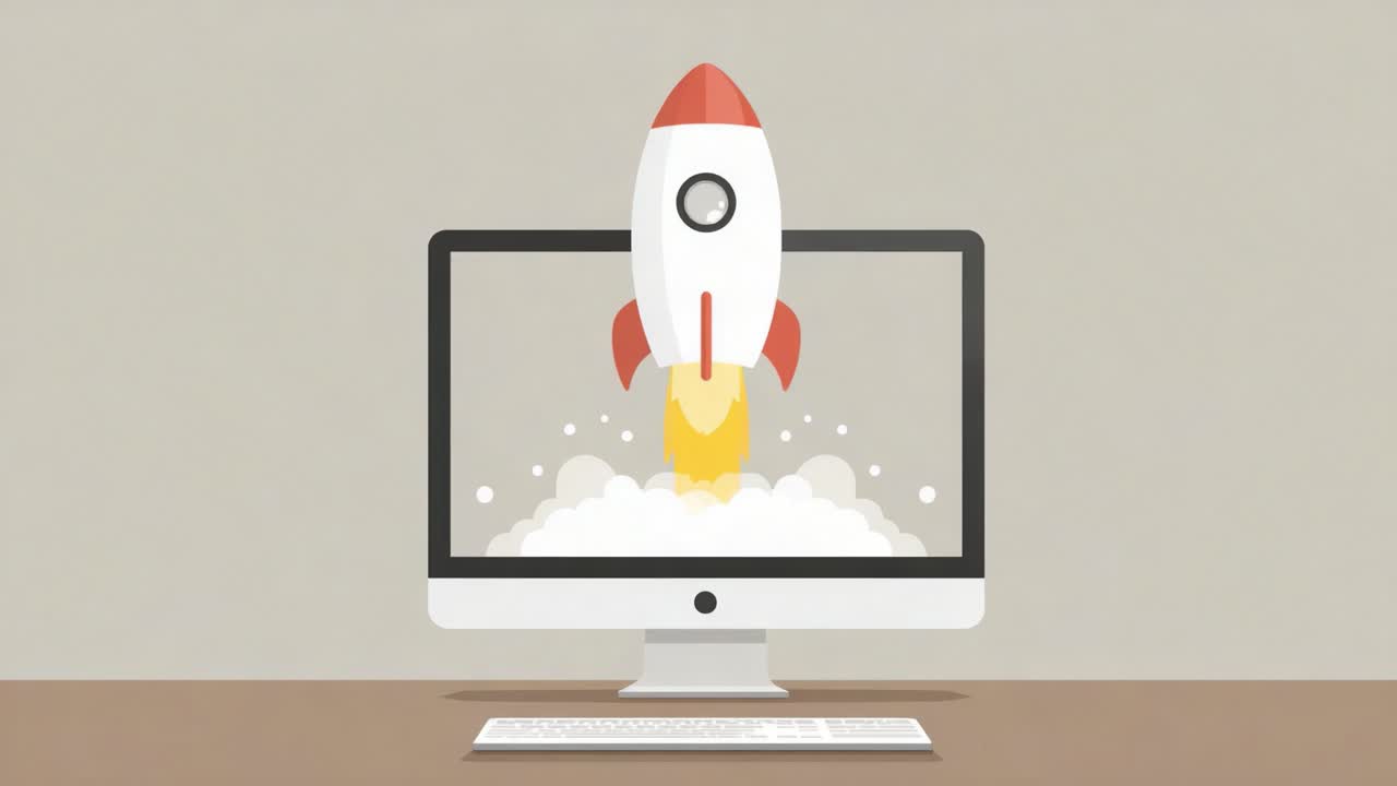 A Creative Illustration of a Rocket Launching from a Computer Screen, Symbolizing Innovation, Technology, and the Concept of Digital Transformation in the Modern World