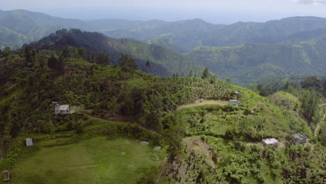 aerial view of the blue mountains in jamaica with a rising pull-away and reveal of the mountain ranges