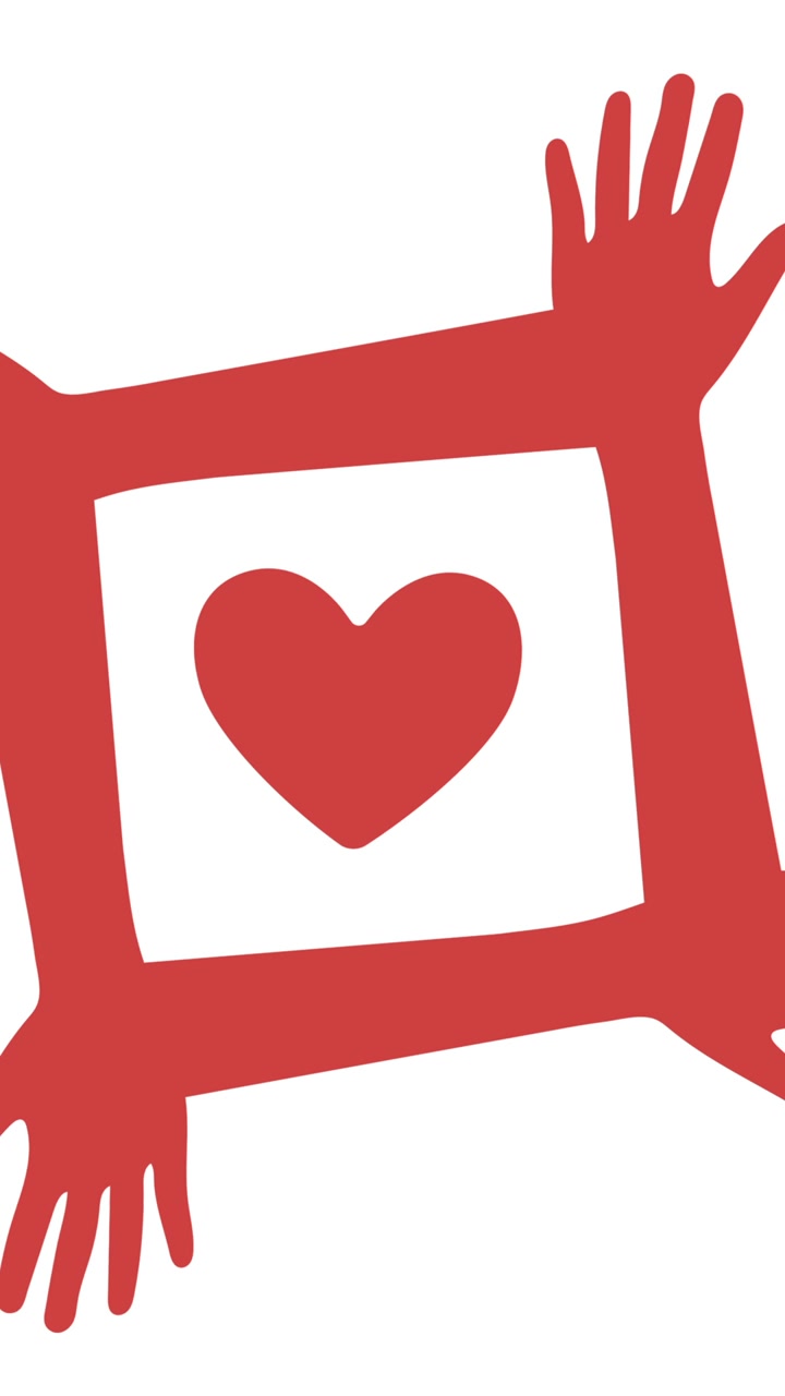 Animazione di mani con icone del cuore su sfondo bianco