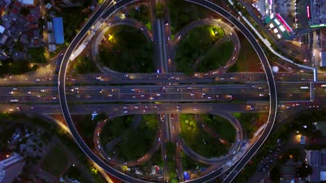 beautiful aerial scenery footage of semanggi road junction at night in jakarta, indonesia. shot in 4k resolution