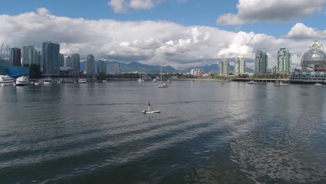 Aerial-Hold-over-False-Creek-Olympic-Village-where-paddle-board-dock-at-rental-dock-yachts---dinner-cruise-boats-park-by-posh-residential-luxury-condominiums-close-to-science-world-Vancouver-city02-10