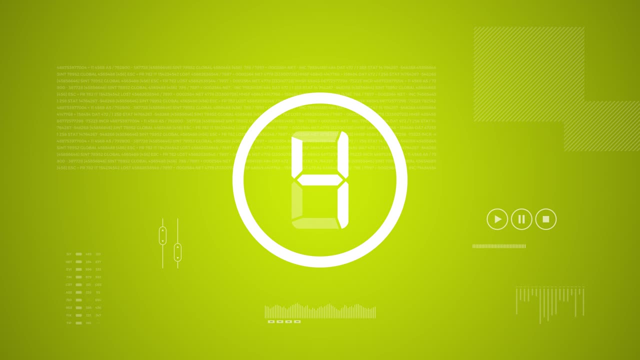 Countdown in modern 2d animation with digital and technological elements.