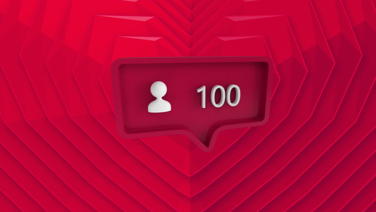 animación de corazones y reacciones en las redes sociales sobre un fondo rojo