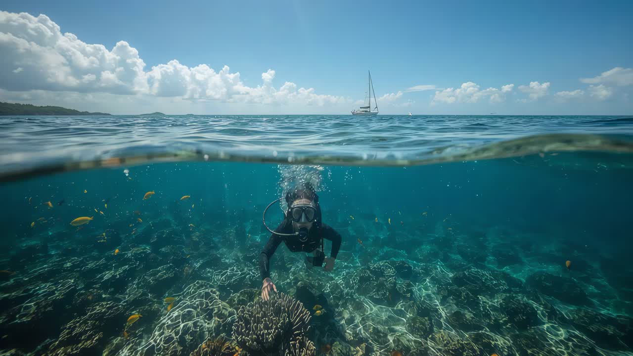 Scuba Diving in a Tropical Coral Reef