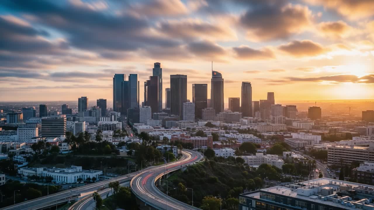 Downtown Los Angeles Cityscape at Sunset
