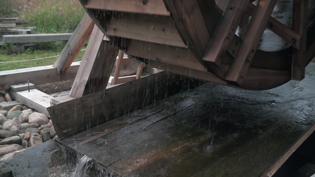 Wooden Water Wheel close up 4K UHD