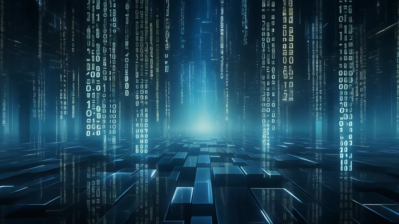 Digital Data Streams Flowing Through a Futuristic Cyber Space