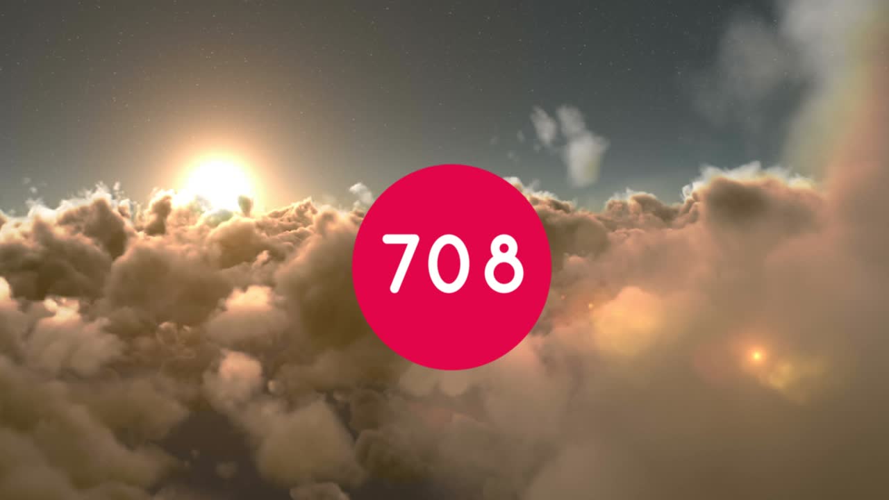 구름과 하늘 위에 자라는 숫자의 애니메이션