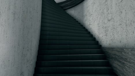 abstract spiral black staircase with white walls, monochrome. stock footage. hypnotic movement along the black scary stairs and grey walls, seamless loop