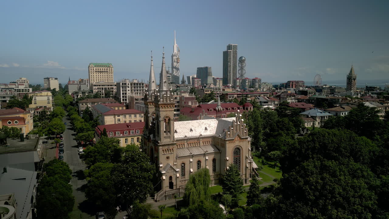 Aerial View of Batumi, Georgia Featuring Church and Cityscape