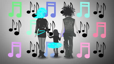 animation einer glücklichen familie, die sich am weißen hintergrund die hände hält