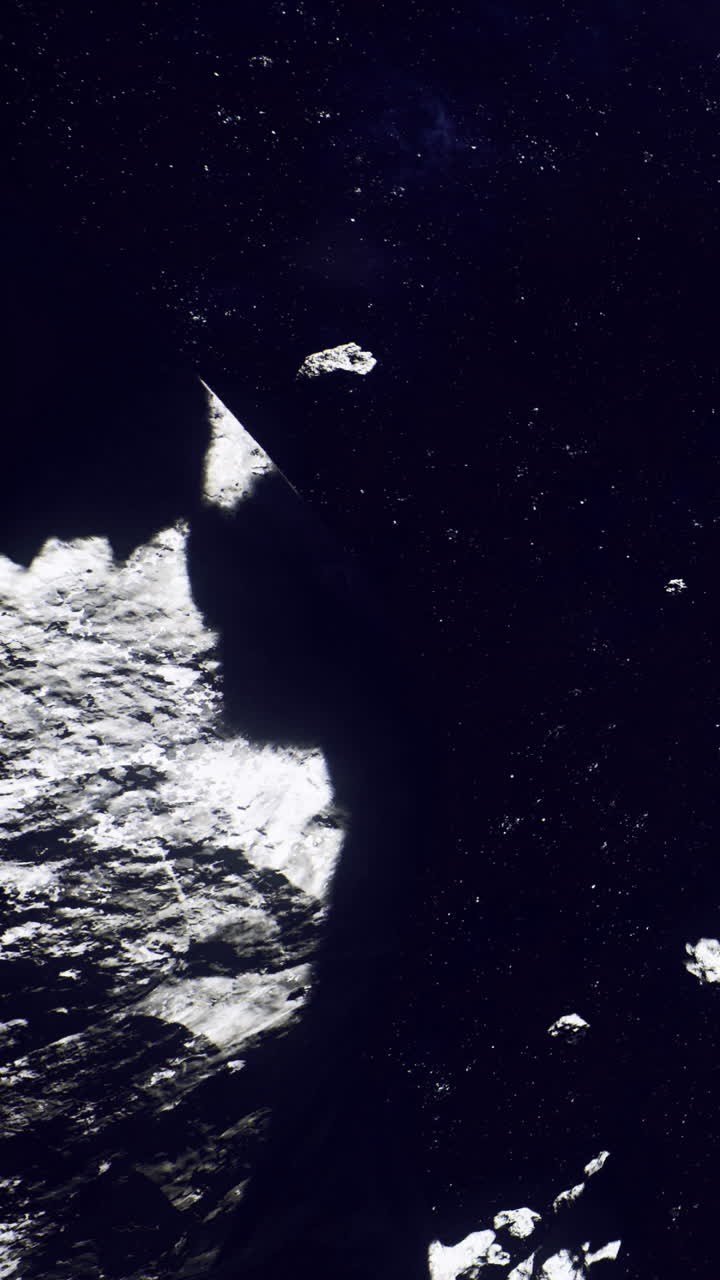 Stars and rocks in dark space seen from afar at night