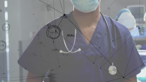 Animation-of-network-of-connections-and-data-processing-over-surgeon-in-operating-theater