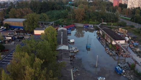 drone shot over flooded facility in ostrava