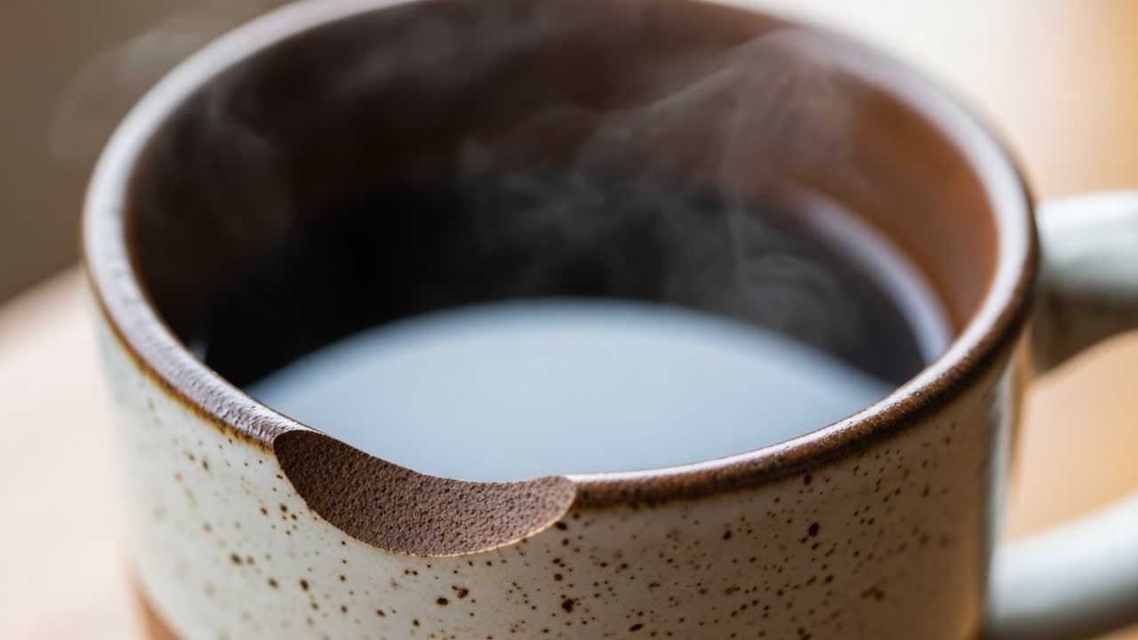 A Close-Up View of a Hot Beverage in a Rustic Mug, Capturing the Steam and Textures that Evoke Comfort and Warmth in Every Sip, Perfect for Coffee Lovers and Cozy Moments