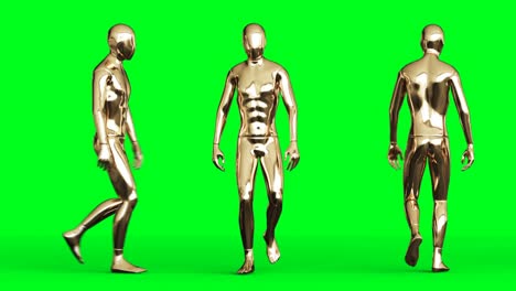 golden man character animation. isolate on green screen.