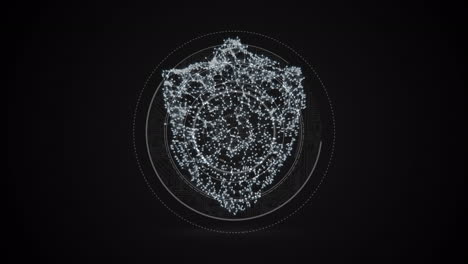 animación de un candado digital sobre un fondo negro con círculos giratorios