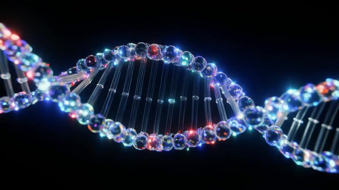 Struttura a doppia elica di DNA rotante e luminosa