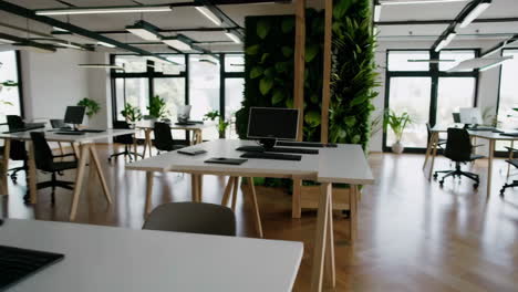modern office with vibrant green living wall