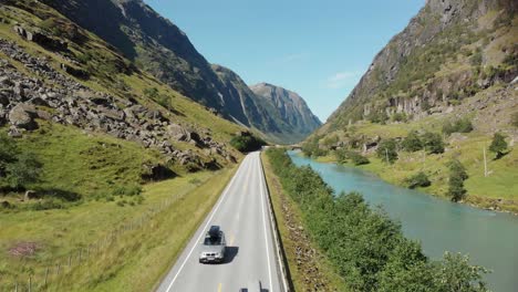 a road filmed from above in norway