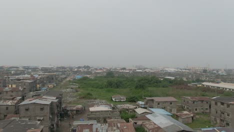 aerial shot of jakande slum in lekki, lagos, nigeria, africa