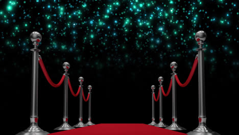 Animation-of-glowing-spots-of-light-falling-over-red-carpet-background