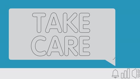 take care, text on notification bubble from portable information device screen.