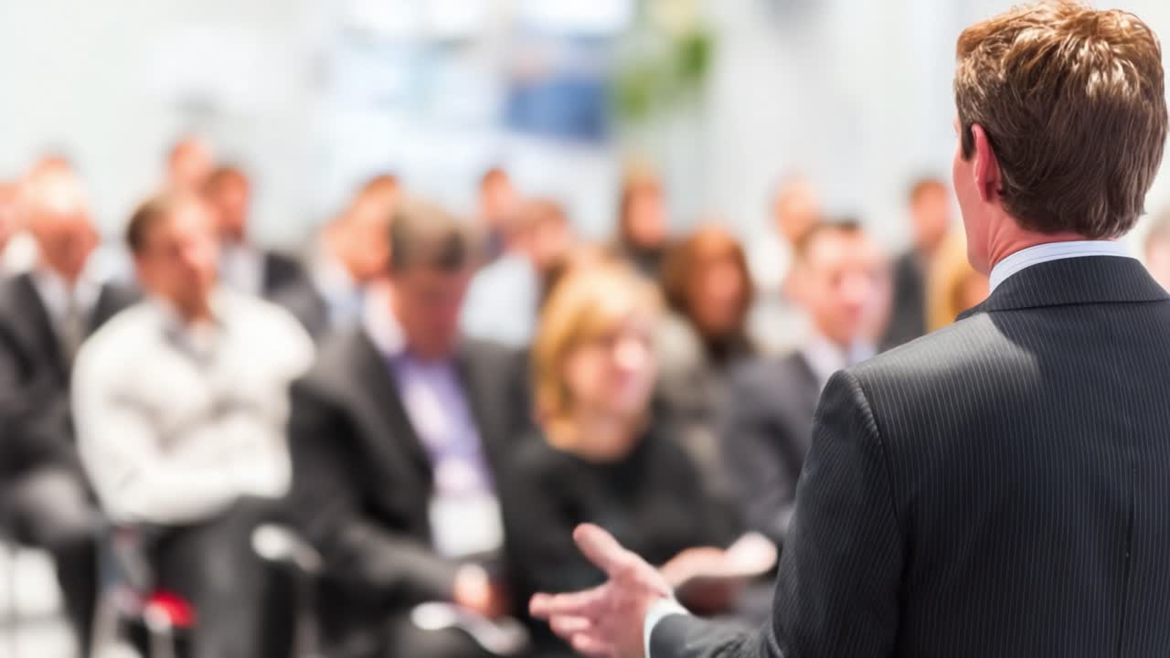 Engaging Presentation in a Professional Setting: A Speaker Captivates an Audience of Attendees with Insightful Content and Dynamic Delivery at a Conference Event