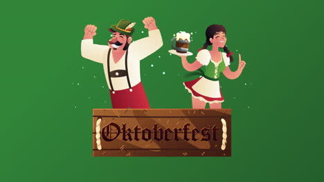 oktoberfest celebration lettering in label with german couple