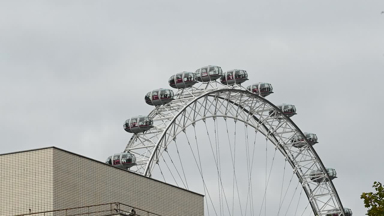 Close view of the London Eye behind St Thomas's Hospital, London, United Kingdom