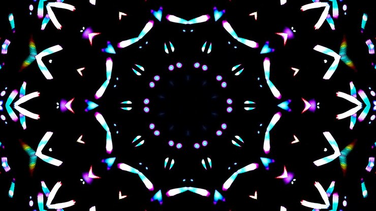 Bright abstract light governing full color, kaleidoscope, black background