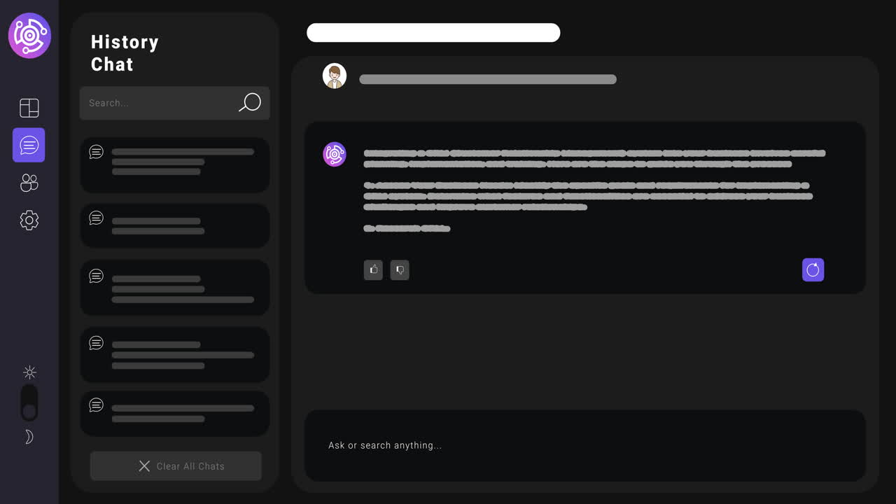 animación del procesamiento de datos de chat sobre la pantalla
