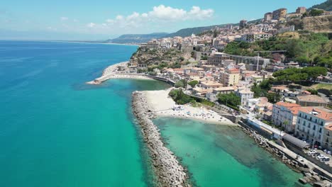 pizzo seaside town and beaches at summer vacation in calabria, italy - aerial 4k