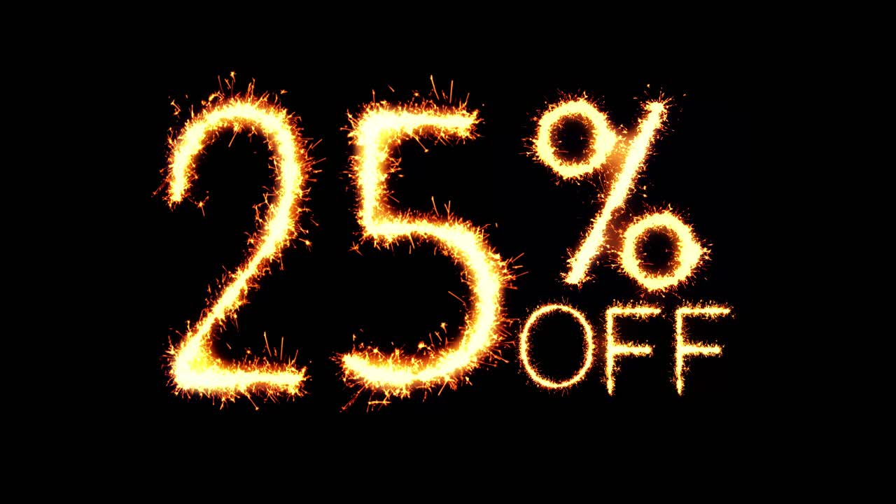 25 off text sparkler writing with glitter sparks particles firework on black 4k loop background sale