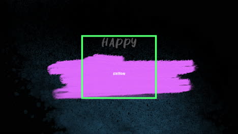 tarjeta de cumpleaños colorida con feliz cumpleaños en rosa en un trazo de pincel púrpura
