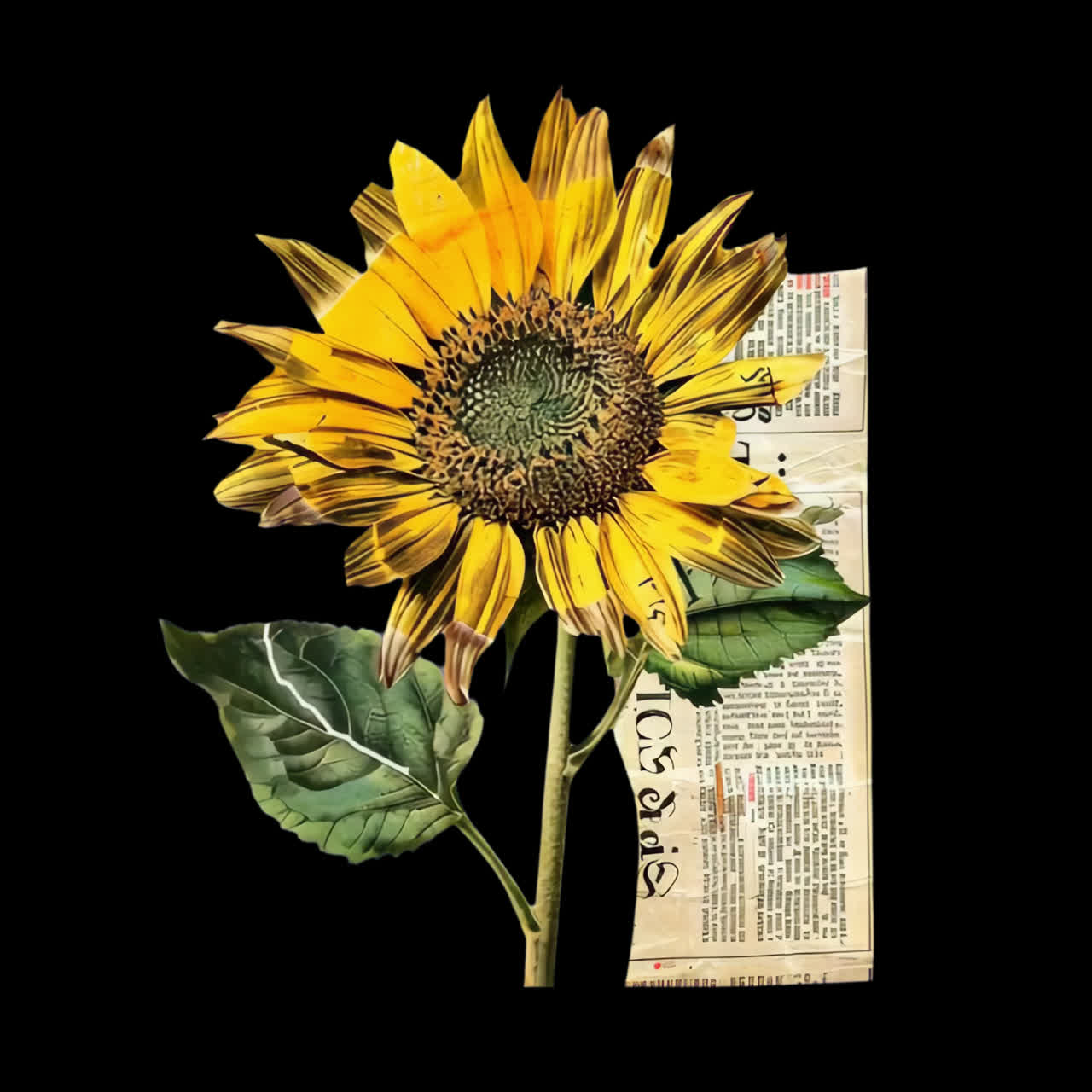 Vintage sunflower animation isolated asset, transparent 4K video, alpha channel, ProRes 4444