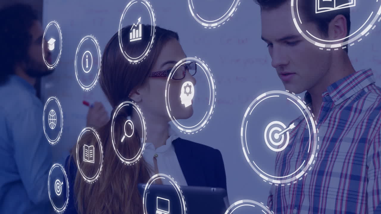 iconas de negocios animación sobre diversos profesionales que discuten en la oficina