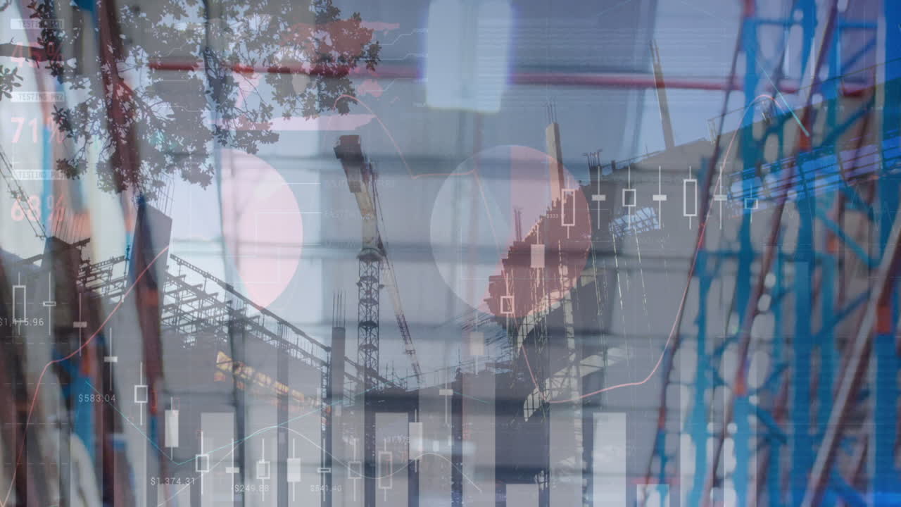 animación del procesamiento de datos financieros sobre el sitio de construcción del hombre sonriente