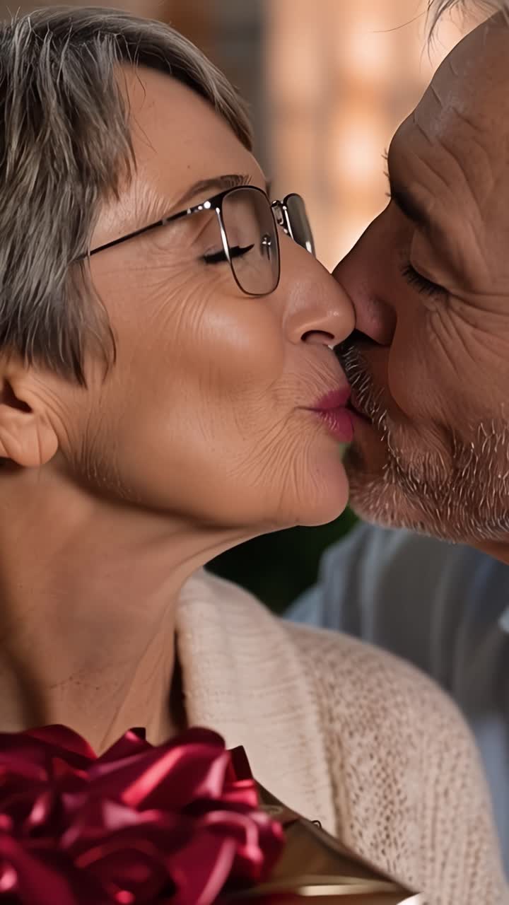 Uno Scambio di Doni Commovente: Celebrando Amore e Connessione tra Due Individui Cari in un Ambiente Accogliente e Intimo.