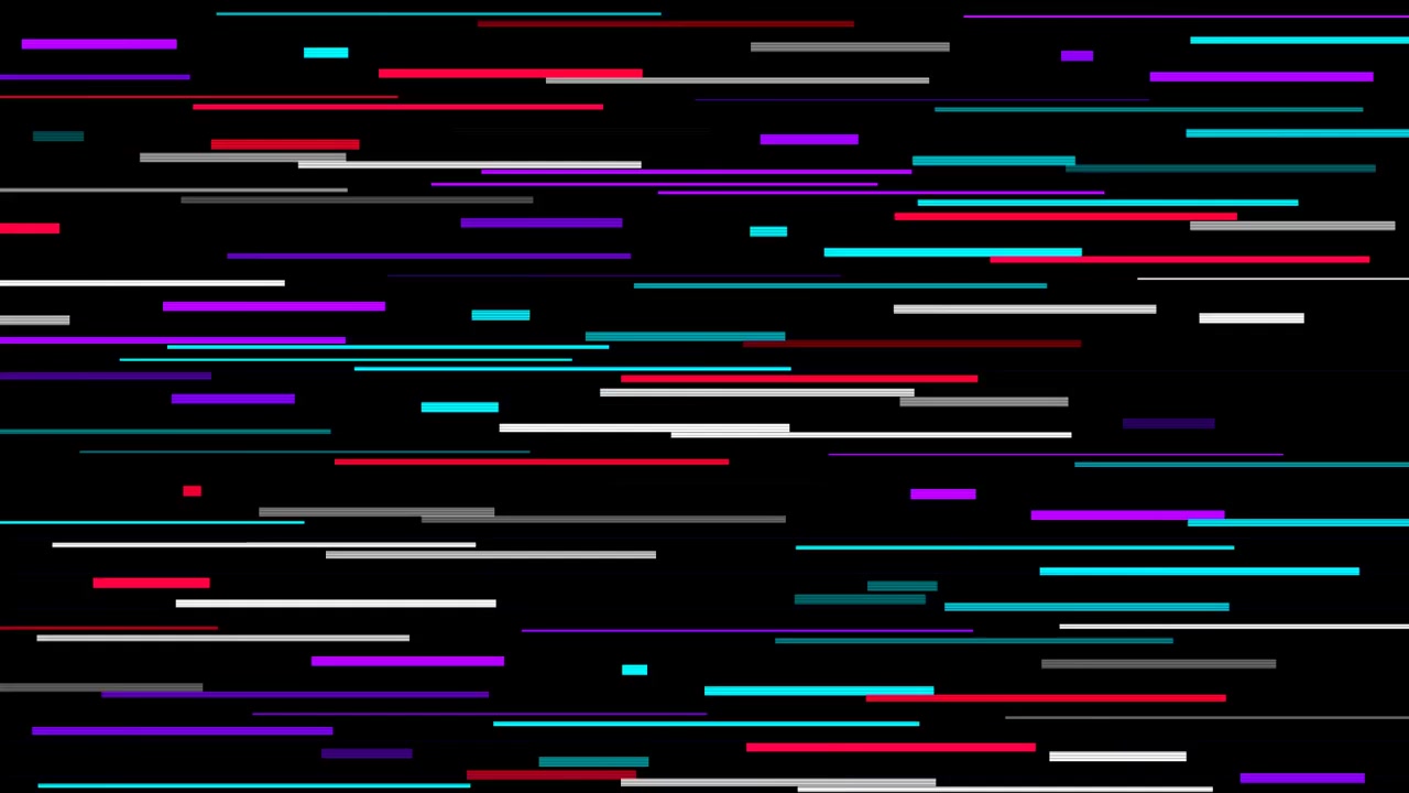 Abstrakt bevægelsesgrafik med vandrette glitch-linjer på sort baggrund