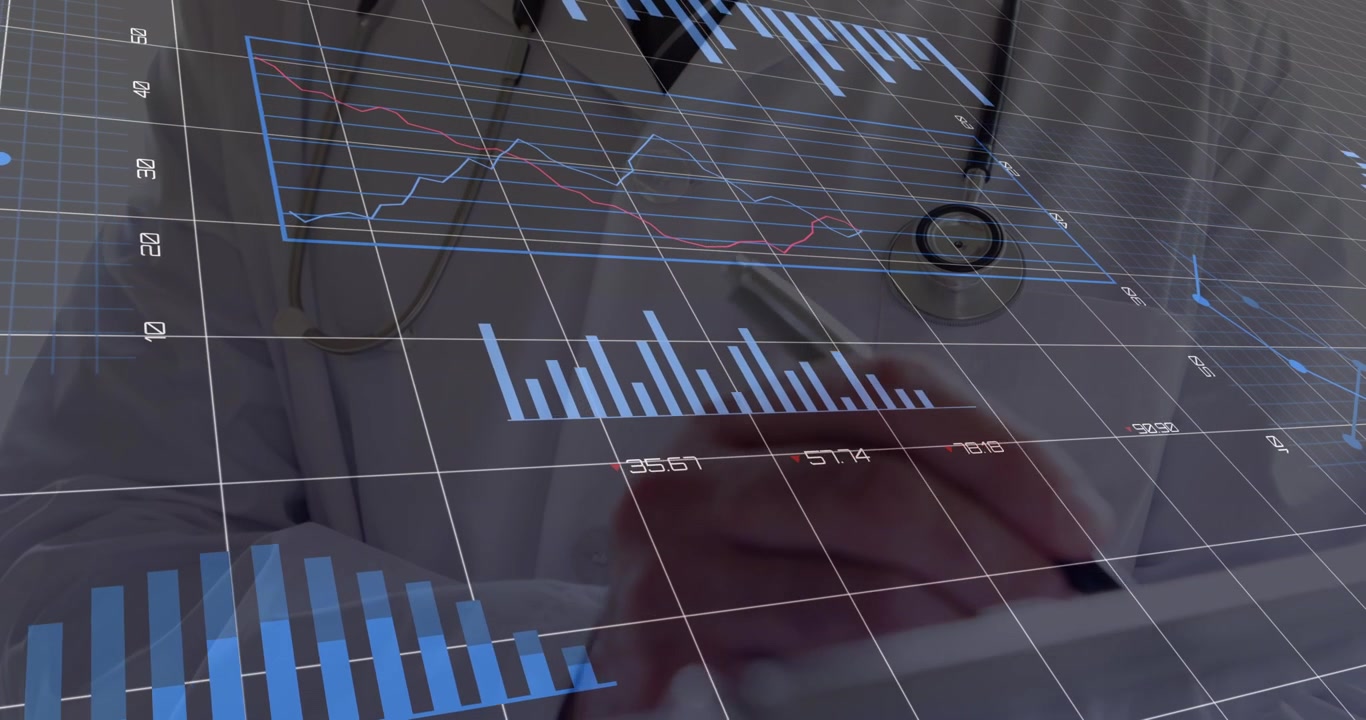 Animerede finansielle data, der behandles over forretningsfolk, der går.