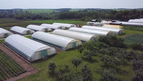 aerial view of agricultural greenhouses