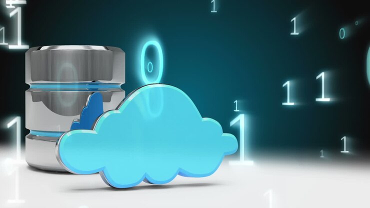 Icons of cloud security with binary code
