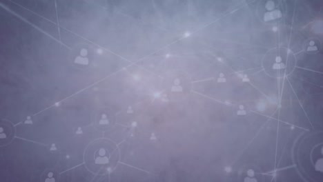 Animation of networks of connections and icons over white background