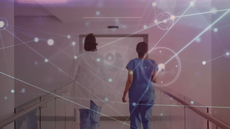 animación de la red de conexiones entre diversas mujeres médicas que trabajan en el hospital