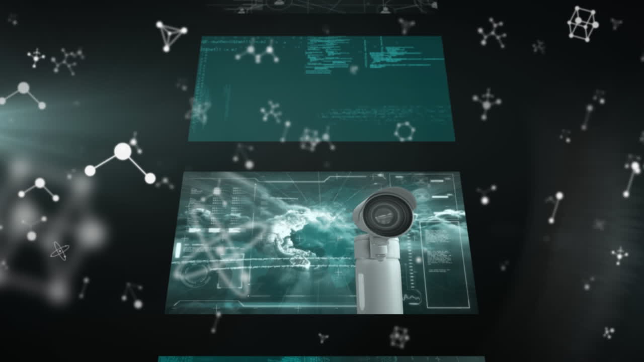 인터페이스 화면의 캐스케이드에서 데이터 처리를 통해 떠다니는 색 연결의 애니메이션