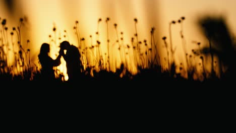 silhouette of a loving pregnant couple at sunset