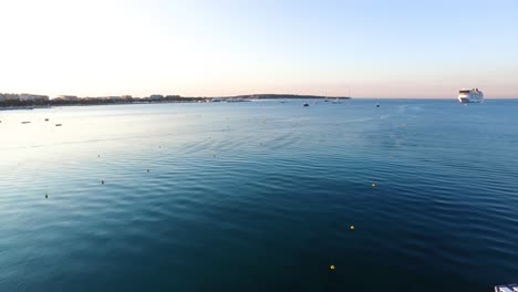 Cannes-beach-and-coast,-aerial-view,-blue-water,-summer-time,-south-of-France