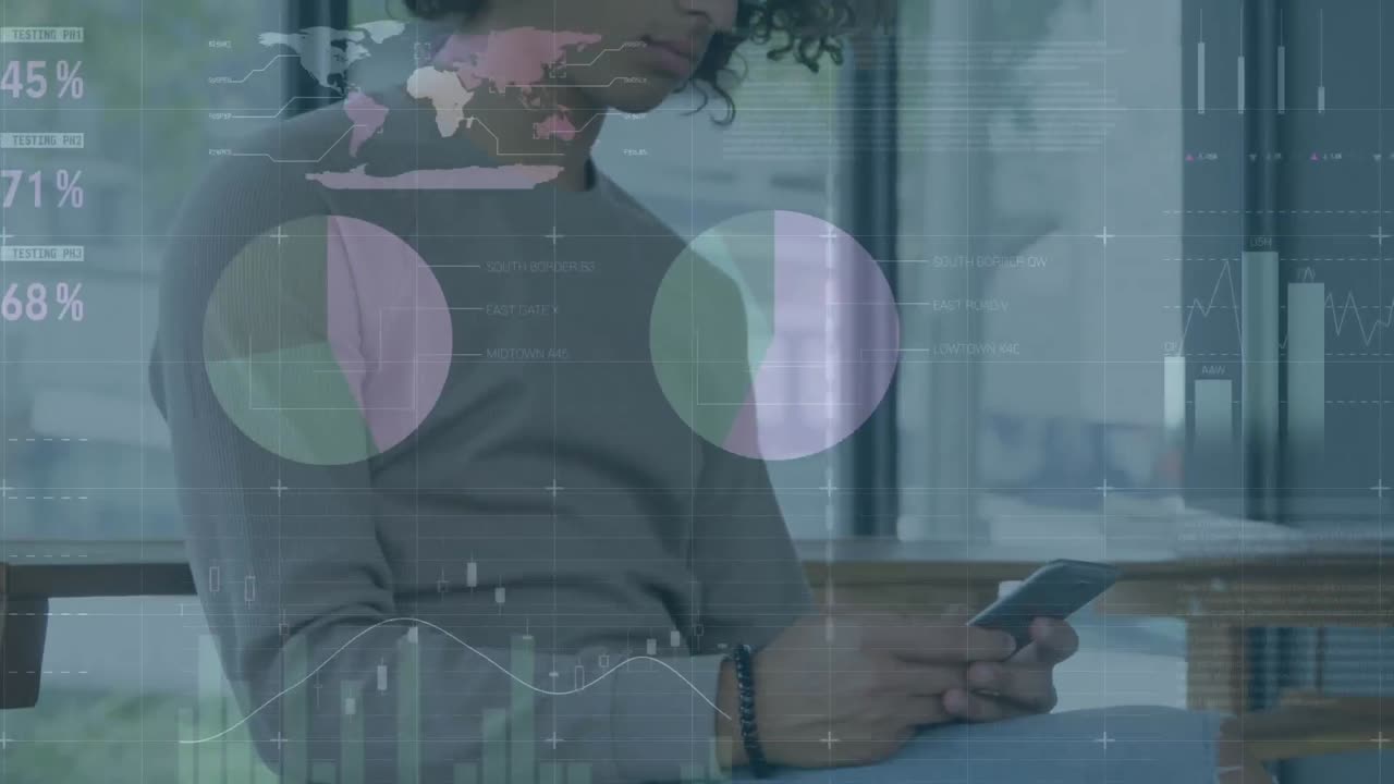 animazione delle statistiche e dell'elaborazione dei dati finanziari tramite smartphone