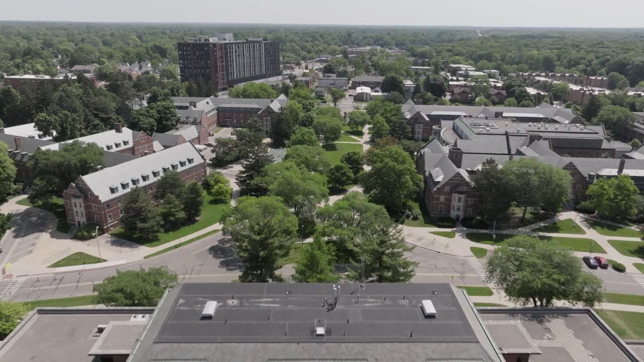 Michigan State University Aerial Drone moving forward near Bogue Street
